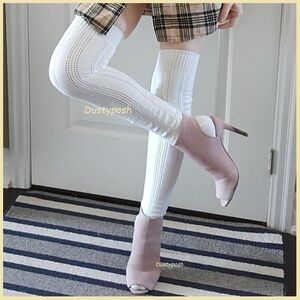 Lace Top Thigh High Socks Over The Knee Ribbed OTK Christmas Gift Colors